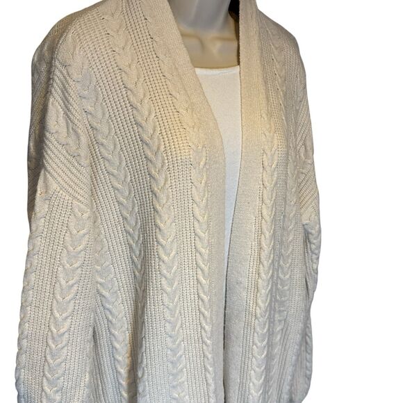 Cyrus Open Front Cable Knit Cardigan Sweater Cream Ivory Size L Long Cozy - Picture 3 of 8